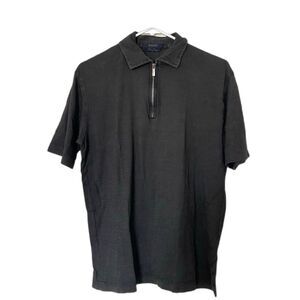 ZegnaSport Men’s Zip Polo — Black Mercerized Cotton, Size XL